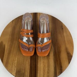 $375 Womens Shekudo Manly Orange Leather Thong Toe Loop Slide Sandals Size EU 39